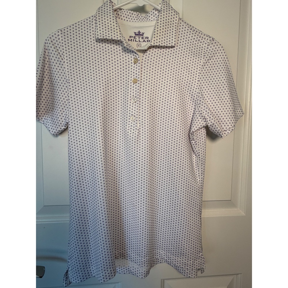 Peter Millar Womens XS Crown Sport Performance Polo Shirt Purple Geometric Print